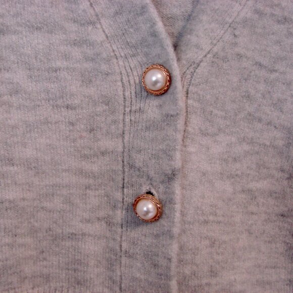 Gray V-neck Cardigan Sweater Decorative Button Up Front Soft Office Size Small - Picture 7 of 11